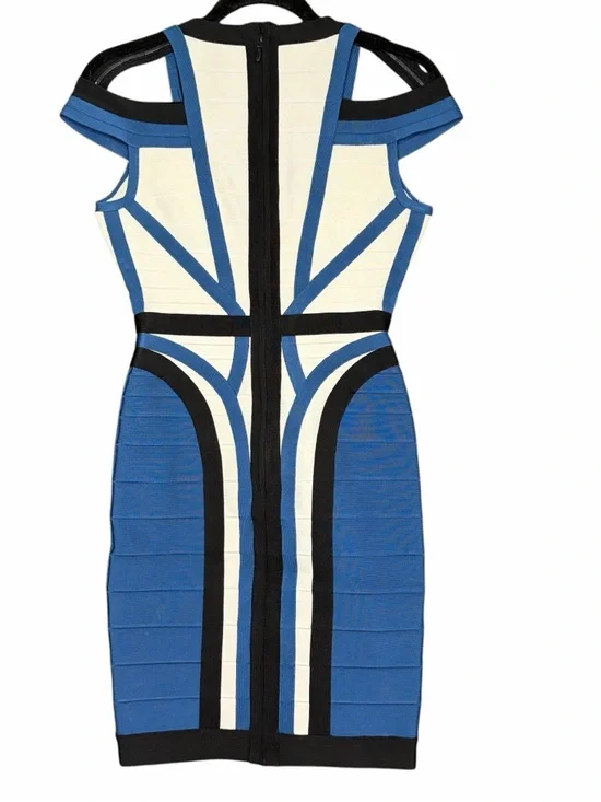 Herve Leger Blue, Black & White Shoulder Bandage Dress Size S - Picture 7 of 11